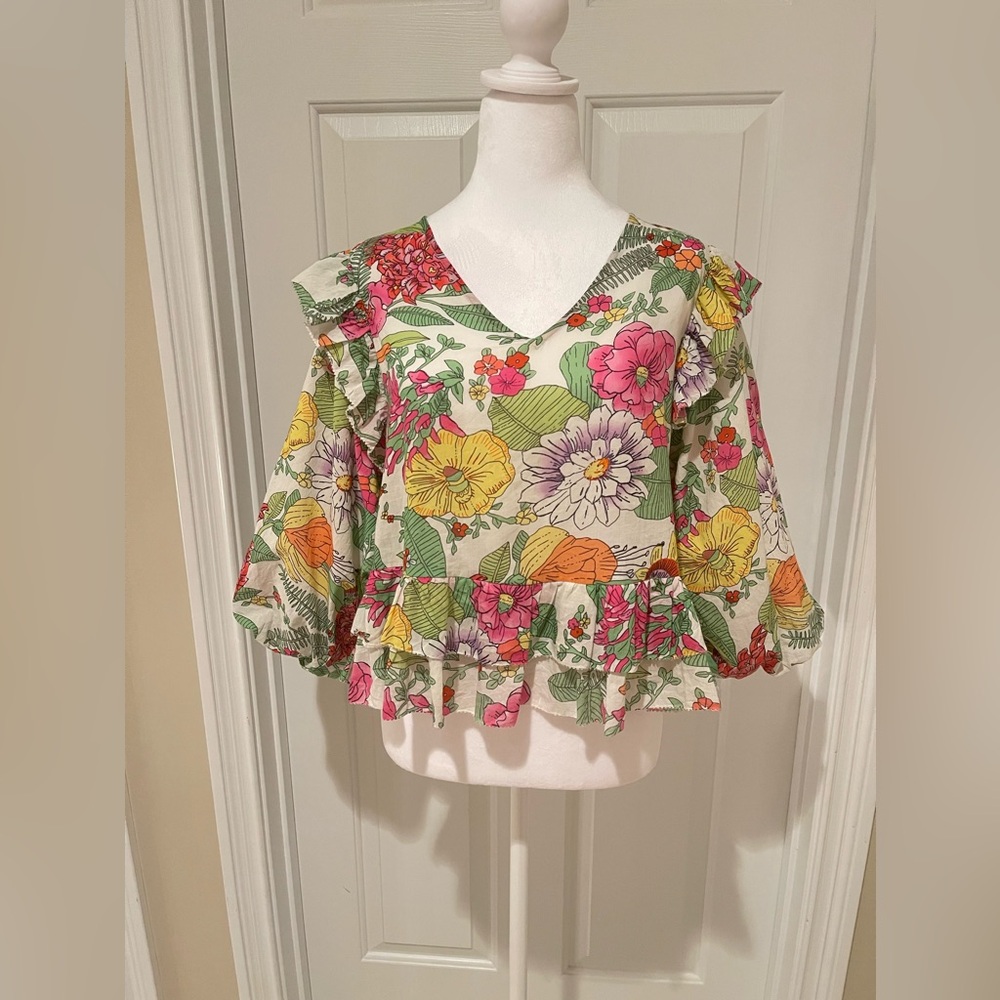 LOVE THE LABEL FLORAL BABY DOLL TOP